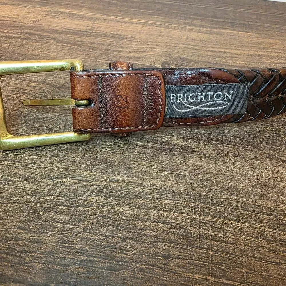 Brighton Braided Leather Belt Men's 42 Brown Brass Buckle Woven Western Casual